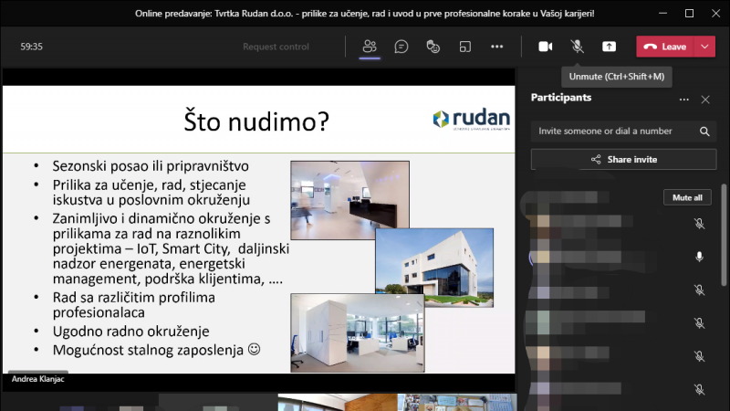 predstavljanje tvrtke Rudan d. o. o. na online predavanju